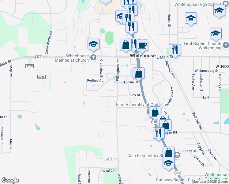 map of restaurants, bars, coffee shops, grocery stores, and more near 313 Willowbrook Lane in Whitehouse