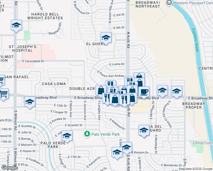 map of restaurants, bars, coffee shops, grocery stores, and more near 6901 East Broadway Boulevard in Tucson