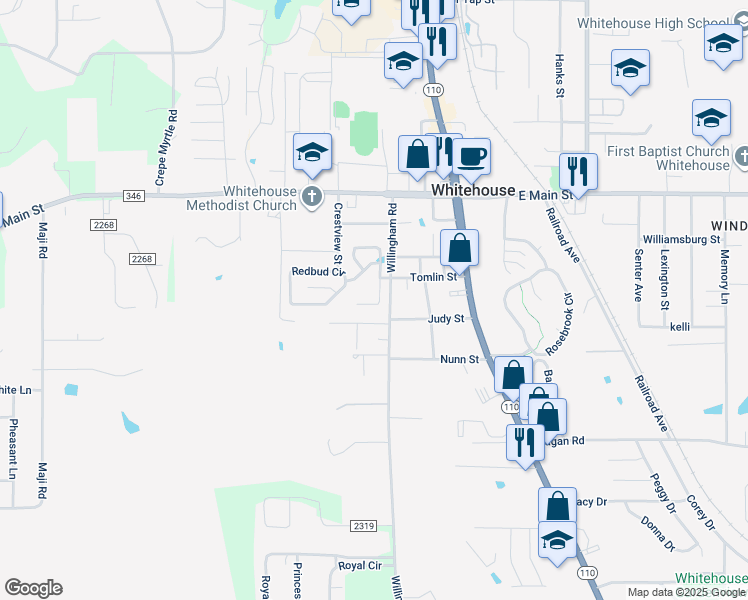 map of restaurants, bars, coffee shops, grocery stores, and more near 316 Willowbrook Lane in Whitehouse