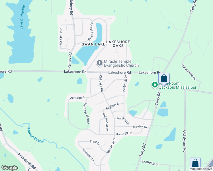 map of restaurants, bars, coffee shops, grocery stores, and more near 4522 Old Lake Road in Jackson