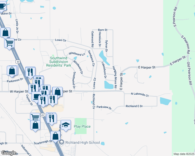 map of restaurants, bars, coffee shops, grocery stores, and more near 631 Lowe Cir in Richland
