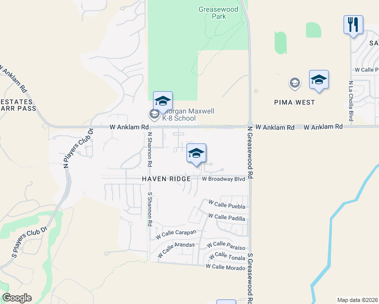 map of restaurants, bars, coffee shops, grocery stores, and more near 2773 West Anklam Road in Tucson