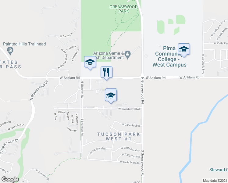 map of restaurants, bars, coffee shops, grocery stores, and more near 2785 West Anklam Road in Tucson