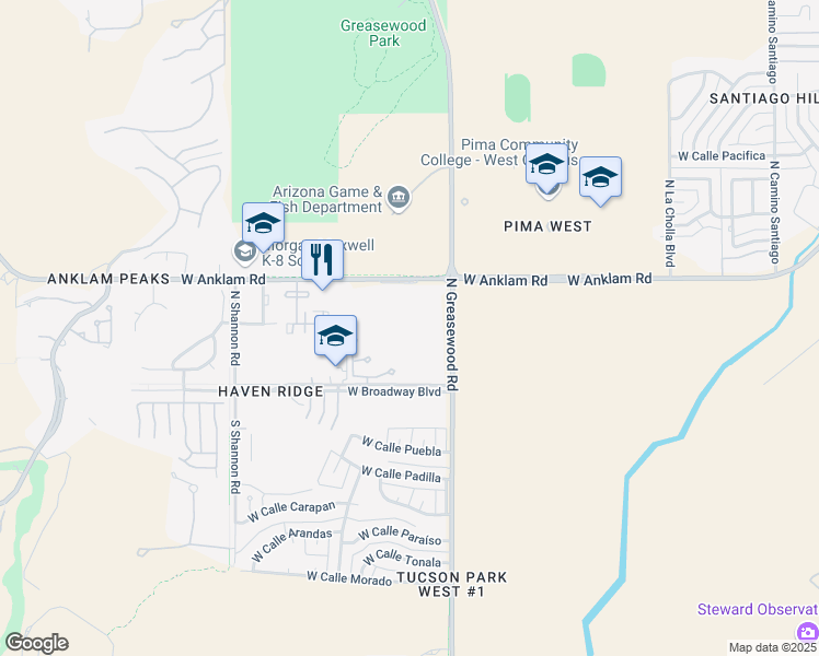 map of restaurants, bars, coffee shops, grocery stores, and more near 275 North Greasewood Road in Tucson