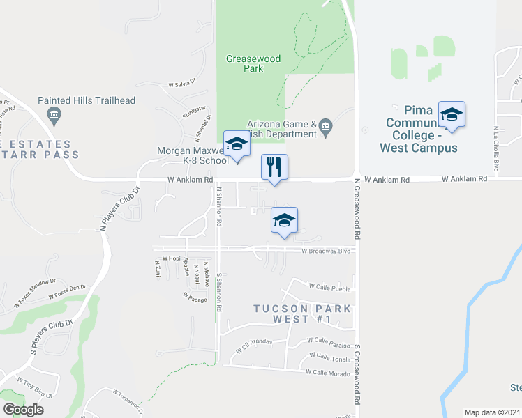 map of restaurants, bars, coffee shops, grocery stores, and more near 2773 West Anklam Road in Tucson