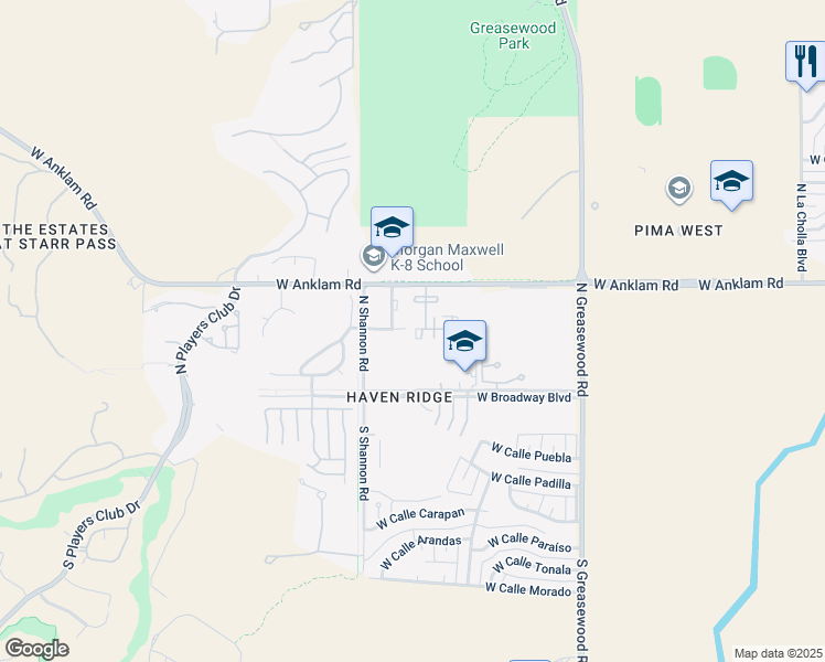 map of restaurants, bars, coffee shops, grocery stores, and more near 2775 West Fresno Street in Tucson