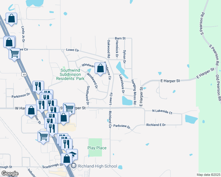 map of restaurants, bars, coffee shops, grocery stores, and more near 631 Lowe Circle in Richland