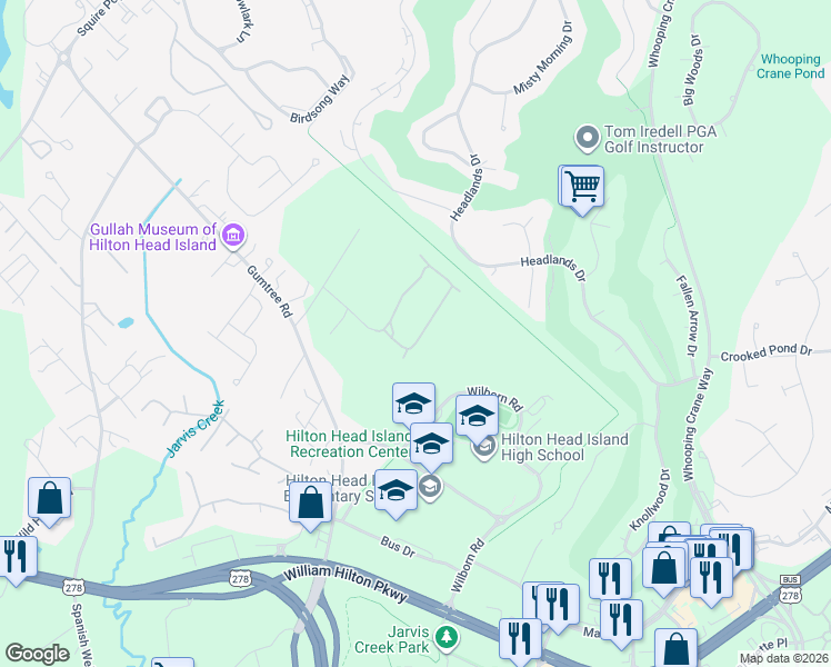 map of restaurants, bars, coffee shops, grocery stores, and more near 94 Ceasar Place in Hilton Head Island