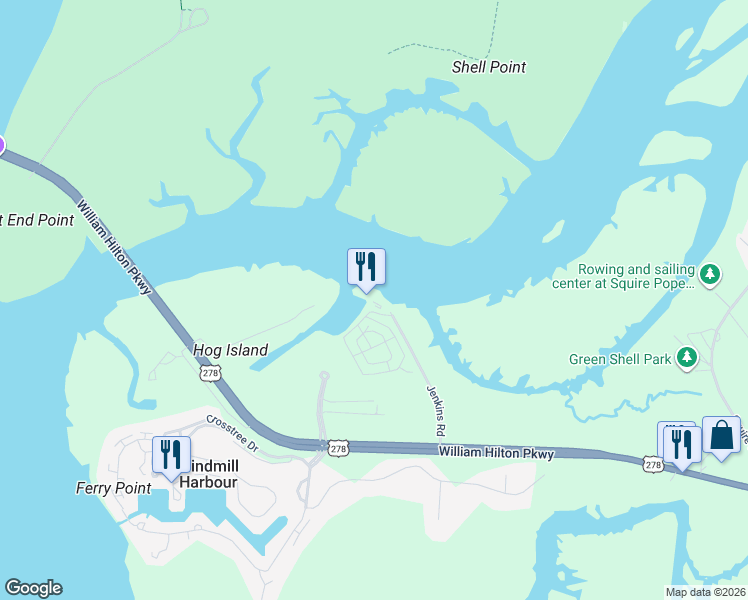 map of restaurants, bars, coffee shops, grocery stores, and more near 43 Jenkins Road in Yemassee