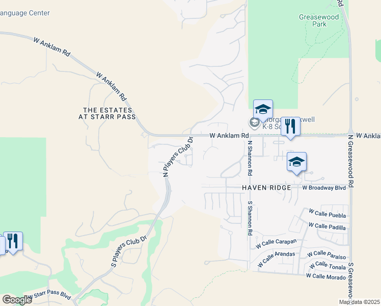 map of restaurants, bars, coffee shops, grocery stores, and more near 3192 West Champagne Drive in Tucson