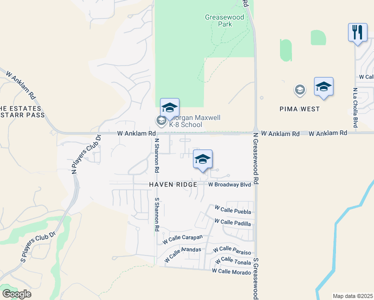 map of restaurants, bars, coffee shops, grocery stores, and more near 2771 West Anklam Road in Tucson