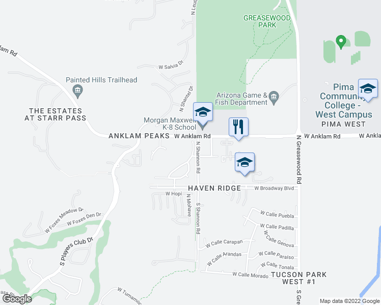 map of restaurants, bars, coffee shops, grocery stores, and more near 185 North Desert Stream Drive in Tucson