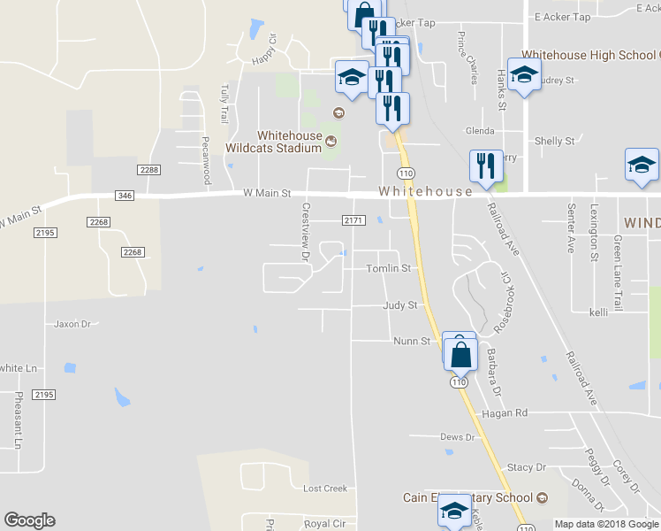 map of restaurants, bars, coffee shops, grocery stores, and more near 305 Azalea Trail in Whitehouse