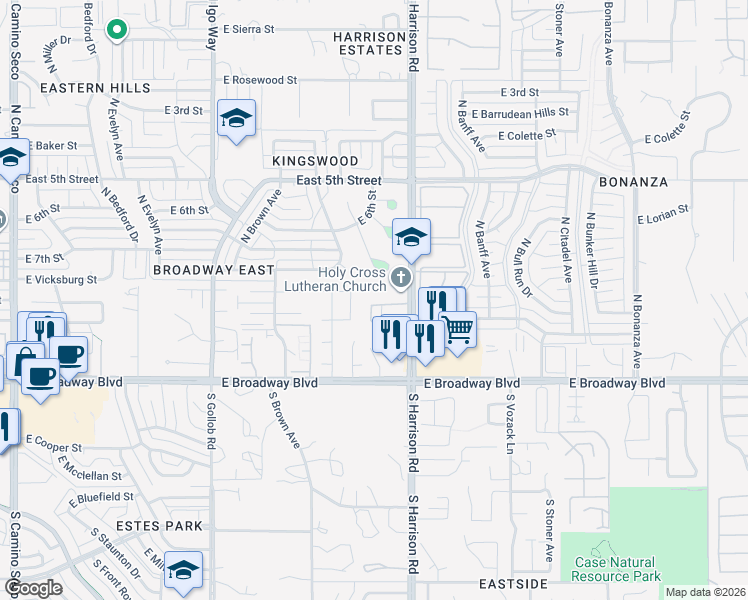 map of restaurants, bars, coffee shops, grocery stores, and more near 321 North Loquat Avenue in Tucson