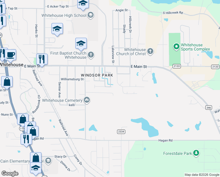 map of restaurants, bars, coffee shops, grocery stores, and more near 117 Chickadee Street in Whitehouse