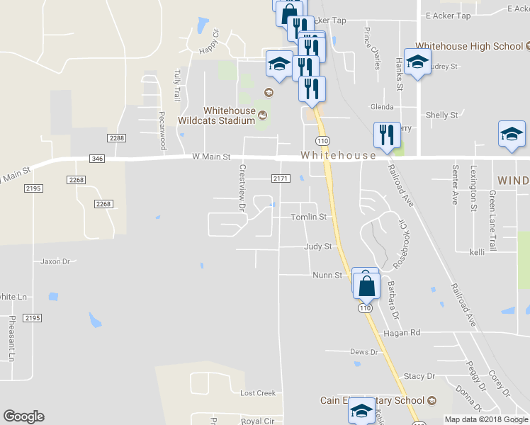 map of restaurants, bars, coffee shops, grocery stores, and more near 303 Azalea Trail in Whitehouse