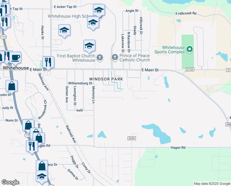 map of restaurants, bars, coffee shops, grocery stores, and more near 900 Mockingbird Lane in Whitehouse