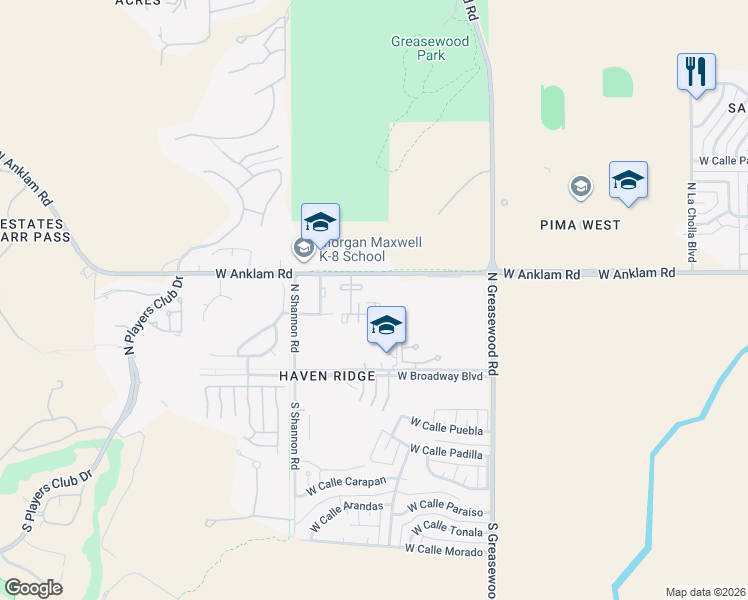 map of restaurants, bars, coffee shops, grocery stores, and more near 2735 West Anklam Road in Tucson