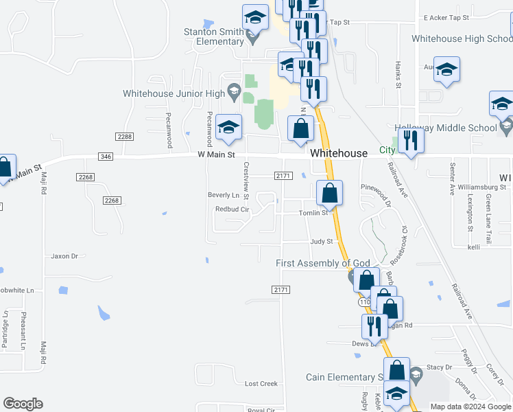 map of restaurants, bars, coffee shops, grocery stores, and more near 203 Willowbrook Lane in Whitehouse