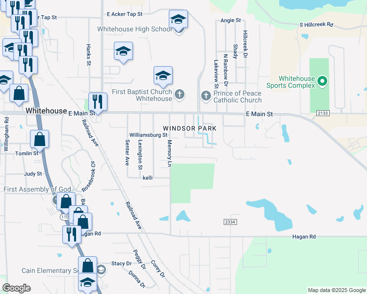 map of restaurants, bars, coffee shops, grocery stores, and more near 806 Oakwood Street in Whitehouse