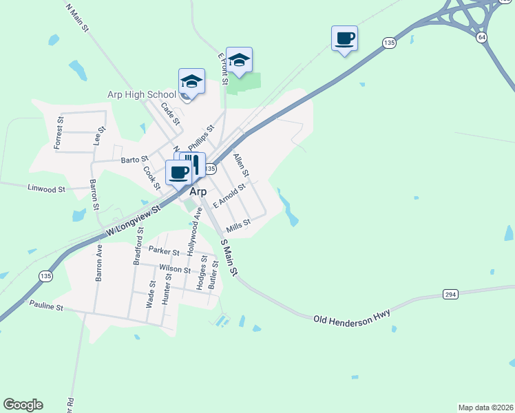 map of restaurants, bars, coffee shops, grocery stores, and more near 210 Allen St in Arp