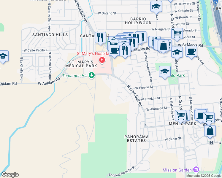 map of restaurants, bars, coffee shops, grocery stores, and more near 26 North Tucson Terrace in Tucson