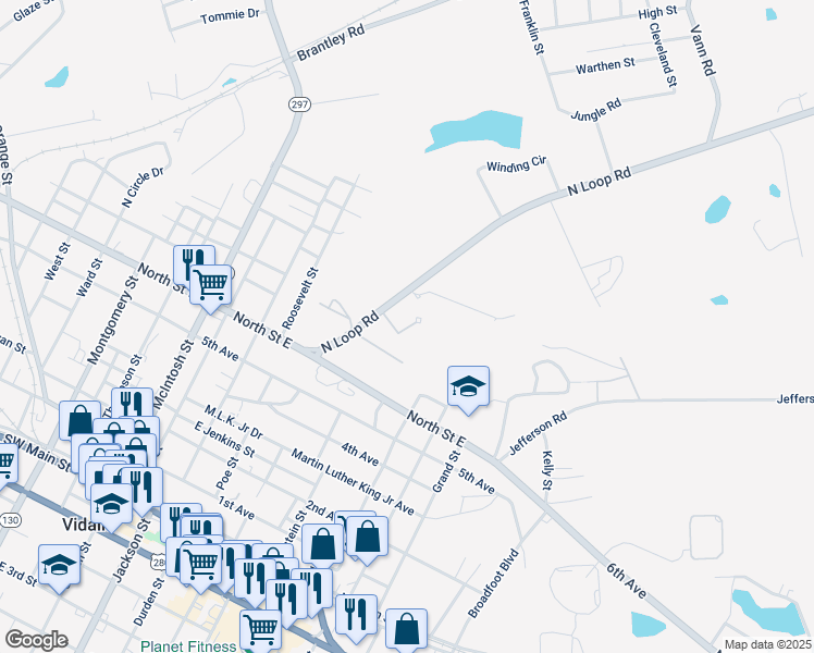 map of restaurants, bars, coffee shops, grocery stores, and more near 903 North Loop Road in Vidalia