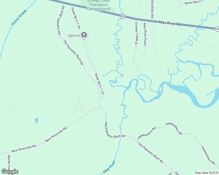 map of restaurants, bars, coffee shops, grocery stores, and more near 14 Stoney Landing Road in Bluffton