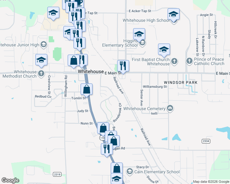 map of restaurants, bars, coffee shops, grocery stores, and more near 480-502 Railroad Ave in Whitehouse