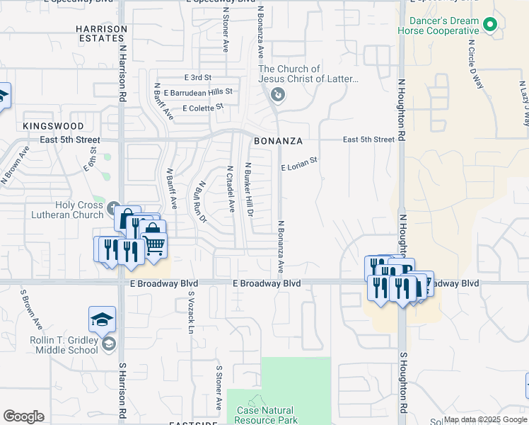 map of restaurants, bars, coffee shops, grocery stores, and more near 9921 E Potomac Pl in Tucson