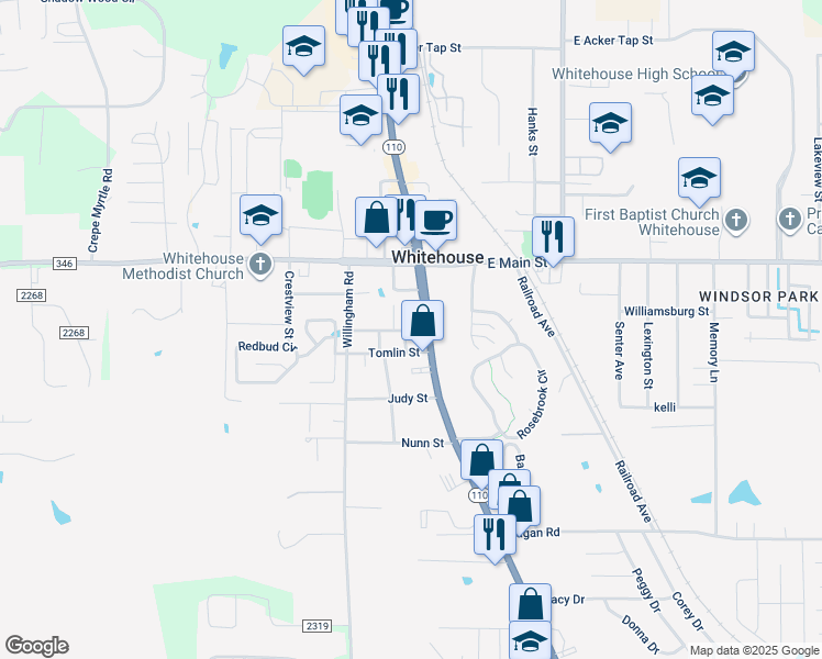 map of restaurants, bars, coffee shops, grocery stores, and more near 201 Parkdale Street in Whitehouse