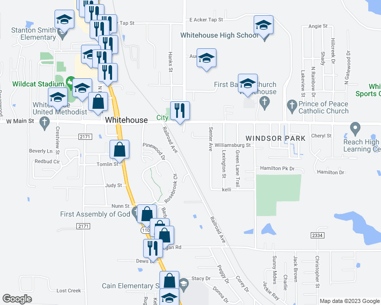map of restaurants, bars, coffee shops, grocery stores, and more near 480 Railroad Avenue in Whitehouse