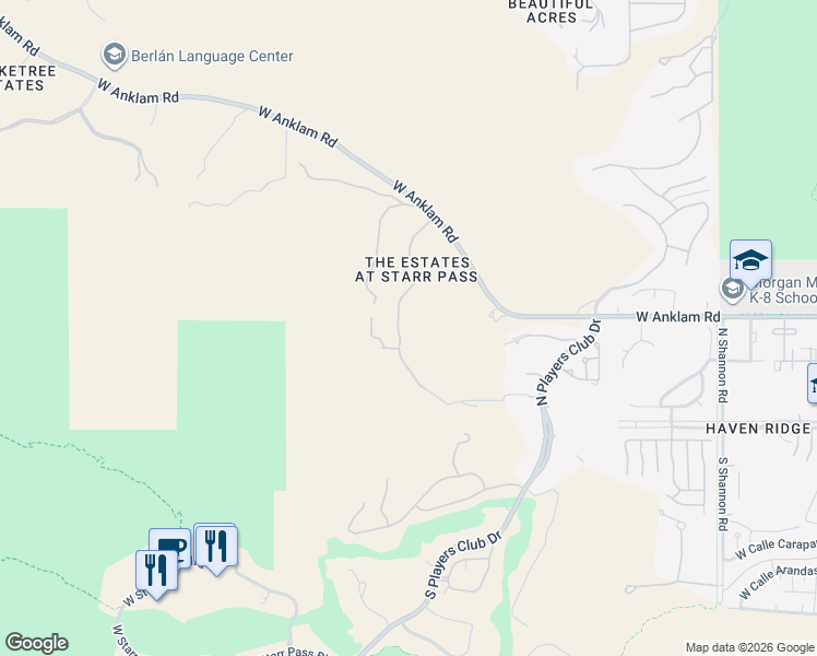 map of restaurants, bars, coffee shops, grocery stores, and more near 260 North Resort Hills Place in Tucson