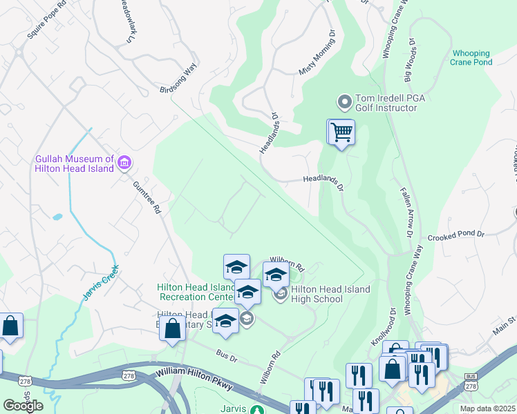 map of restaurants, bars, coffee shops, grocery stores, and more near 166 Ceasar Place in Hilton Head Island