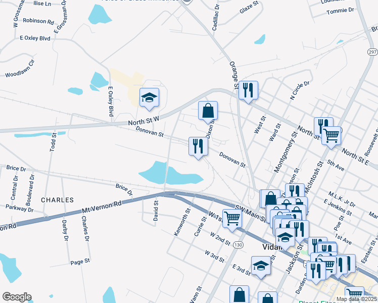 map of restaurants, bars, coffee shops, grocery stores, and more near 706 Dixie Drive in Vidalia