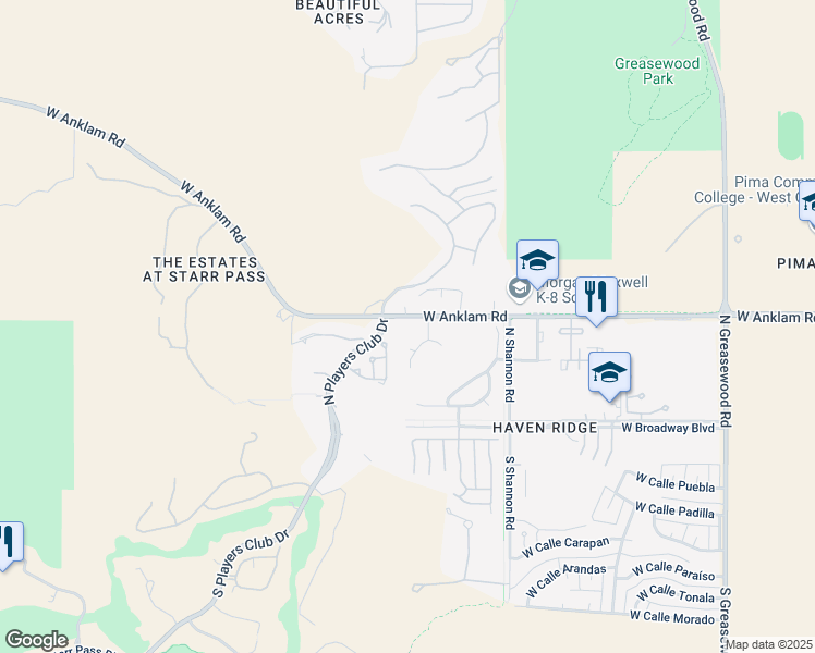 map of restaurants, bars, coffee shops, grocery stores, and more near 3053 West Anklam Road in Tucson