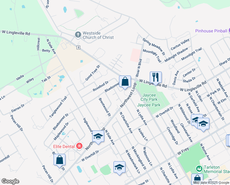 map of restaurants, bars, coffee shops, grocery stores, and more near 2249 Northwest Loop in Stephenville