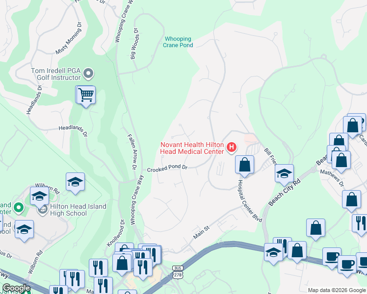 map of restaurants, bars, coffee shops, grocery stores, and more near 7 Twisted Cay Lane in Hilton Head Island