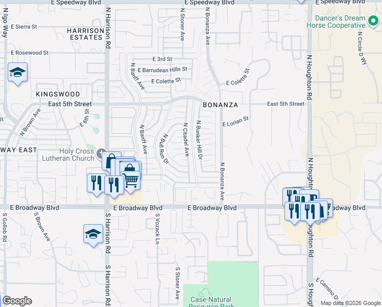 map of restaurants, bars, coffee shops, grocery stores, and more near 312 North Citadel Avenue in Tucson