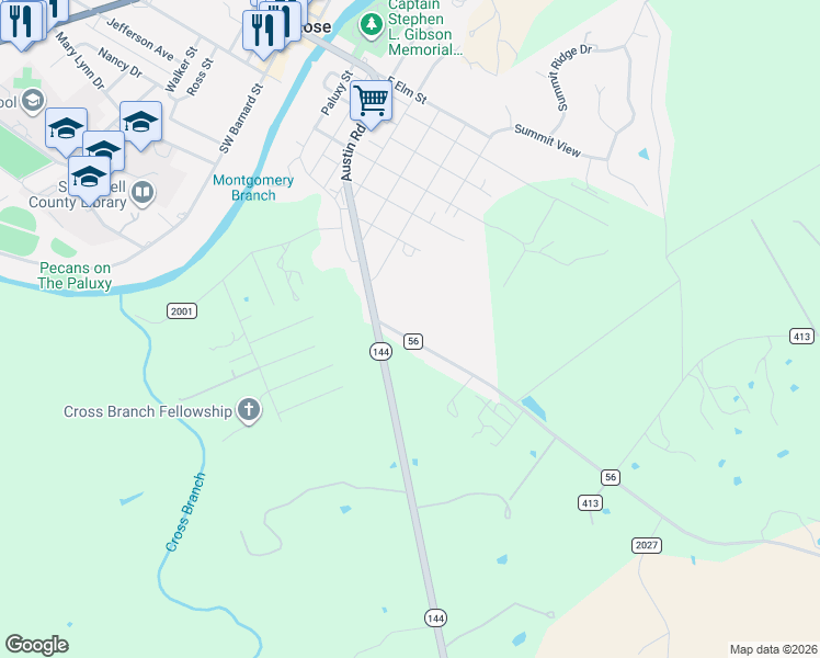 map of restaurants, bars, coffee shops, grocery stores, and more near 103 Farm to Market 56 in Glen Rose
