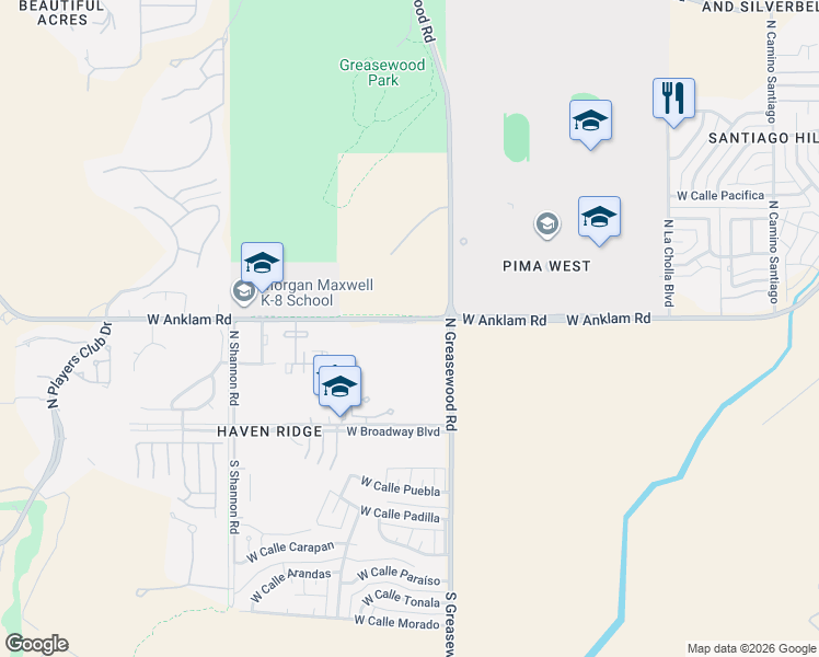 map of restaurants, bars, coffee shops, grocery stores, and more near 2601 West Anklam Road in Tucson