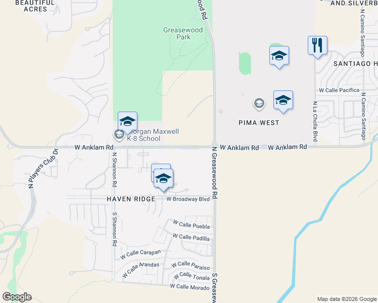 map of restaurants, bars, coffee shops, grocery stores, and more near 2601 West Anklam Road in Tucson