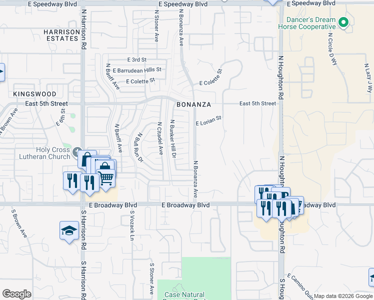 map of restaurants, bars, coffee shops, grocery stores, and more near 9921 East Potomac Place in Tucson