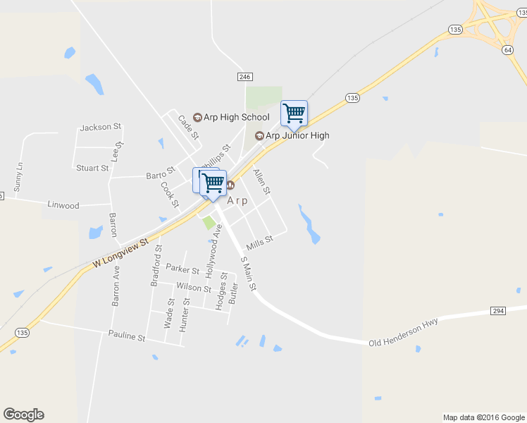 map of restaurants, bars, coffee shops, grocery stores, and more near 203 Gordon Street in Arp