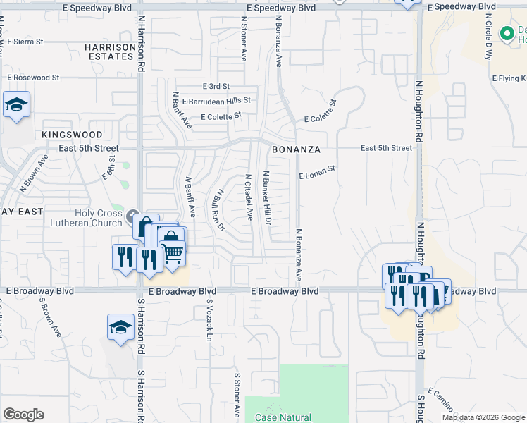 map of restaurants, bars, coffee shops, grocery stores, and more near 312 North Citadel Avenue in Tucson