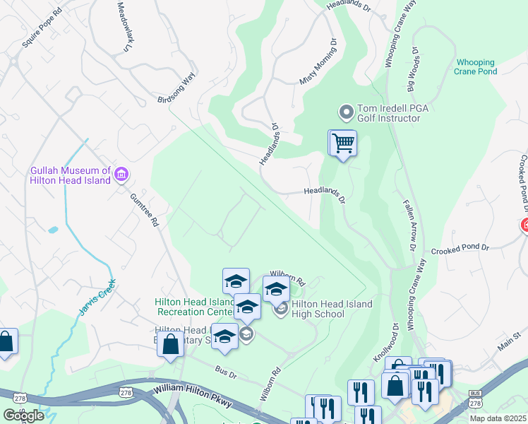 map of restaurants, bars, coffee shops, grocery stores, and more near 166 Ceasar Place in Hilton Head Island