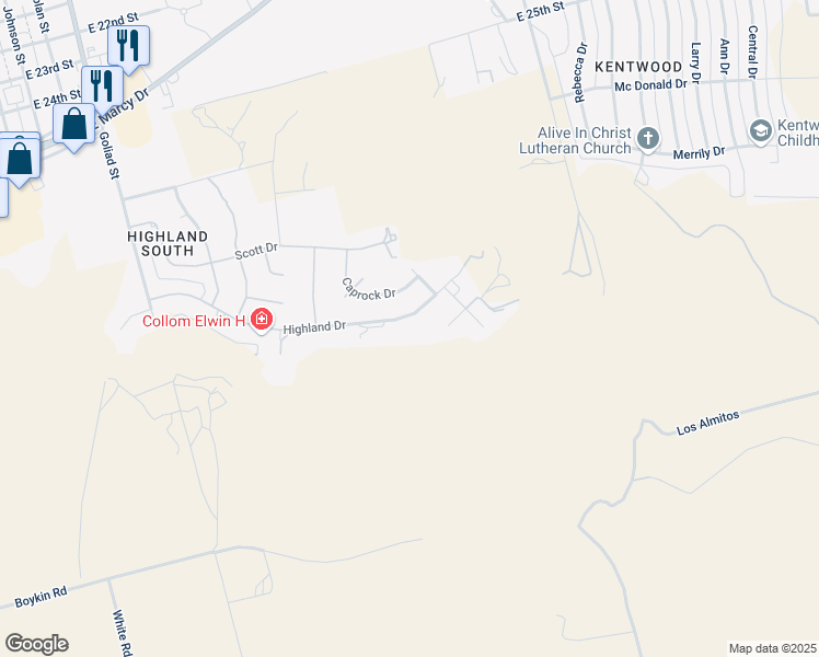 map of restaurants, bars, coffee shops, grocery stores, and more near 902 Highland Drive in Big Spring