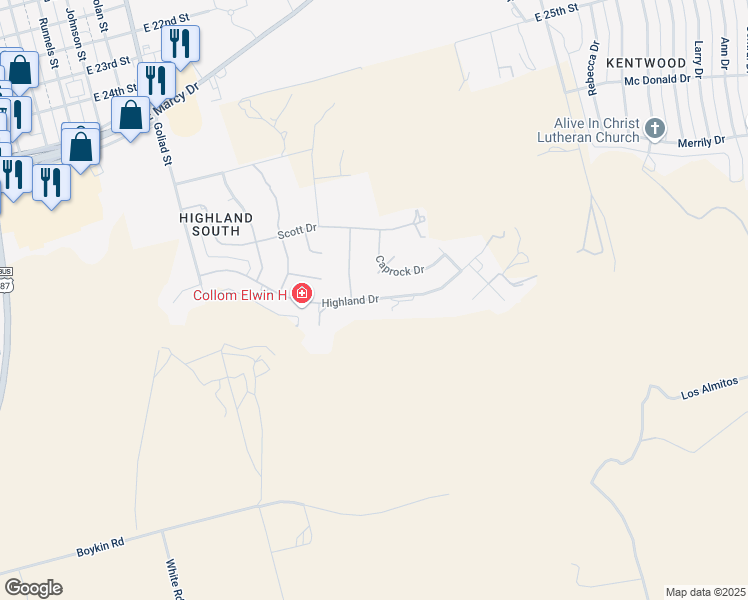 map of restaurants, bars, coffee shops, grocery stores, and more near 902 Highland Drive in Big Spring