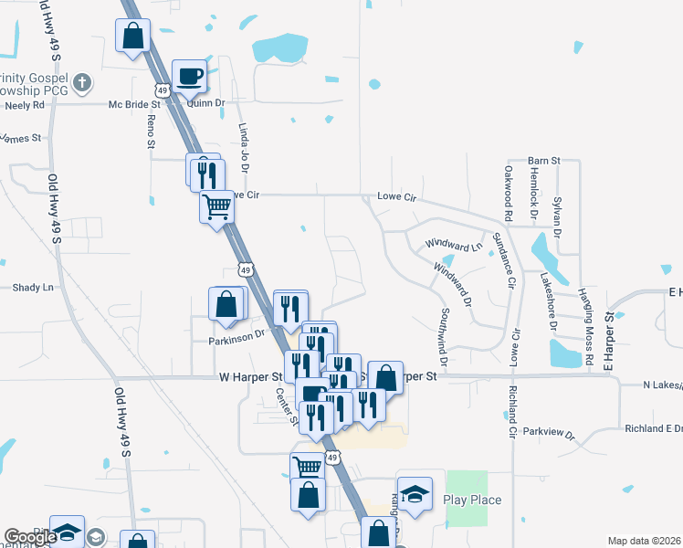 map of restaurants, bars, coffee shops, grocery stores, and more near 260 Lowe Circle in Richland