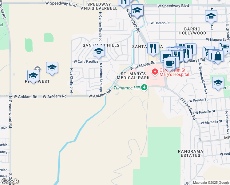 map of restaurants, bars, coffee shops, grocery stores, and more near 1884-1898 Anklam Rd in Tucson